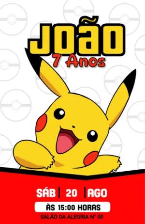 Convite de Aniversário Pokémon com Pikachu para Editar Online