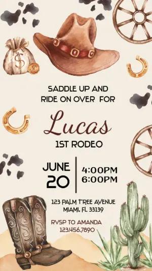 Editable Cowboy 1st Rodeo Birthday Invitation Template