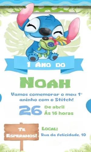 Convite de Aniversário Stitch Fofo para Editar Online