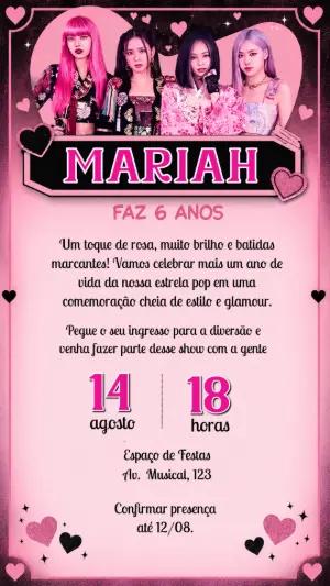 Convite de Aniversário BLACKPINK Editável para Festa K-Pop
