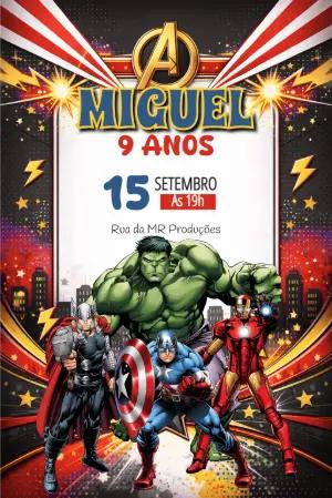 Convite de Aniversário Vingadores Super-Heróis para Editar