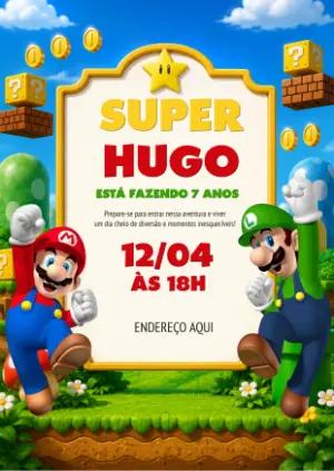 Convite de Aniversário Super Mario Bros Editável