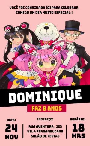 Convite de Aniversário Spy x Family com Personagens para Editar