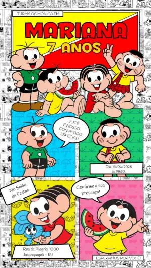 Convite de Aniversário Turma da Mônica para Editar Online