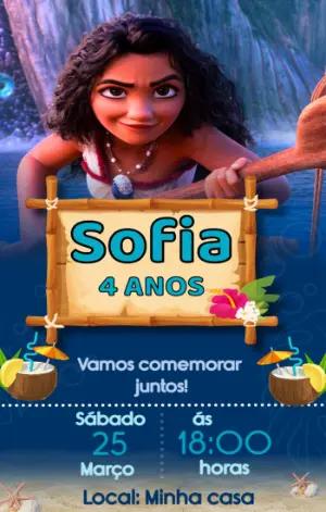 Convite de Aniversário Moana: Modelo Digital para Editar