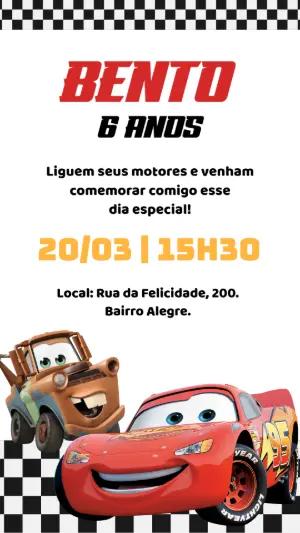 Convite de Aniversário Carros Disney para Editar Online