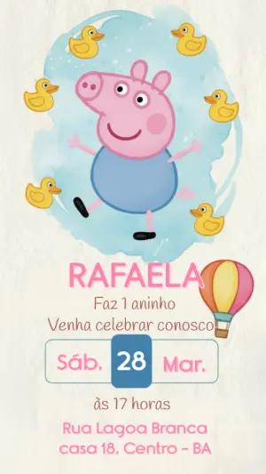 Convite de Aniversário George Pig e Patinhos Modelo Editável