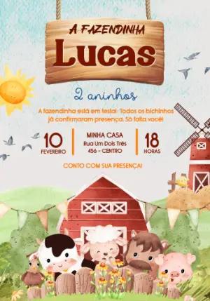 Convite de Aniversário Fazendinha Aquarela com Bichinhos Editável