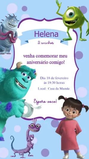 Convite de Aniversário Monstros S.A. Divertido e Editável