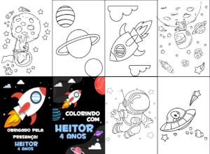 Mini Livro de Colorir Astronauta Animado para Editar Online