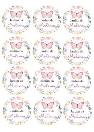 Adesivo Redondo Jardim das Borboletas para Editar Online