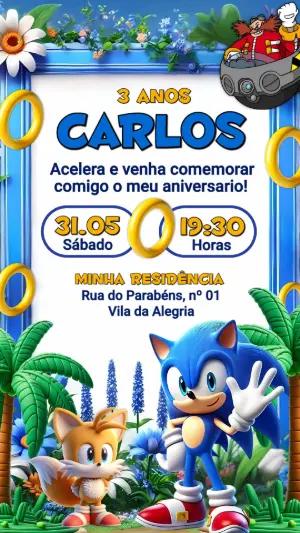 Convite Digital Aniversário Sonic Aventura Editável