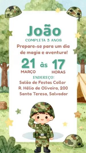 Convite de Aniversário Soldado Fofo para Editar Online