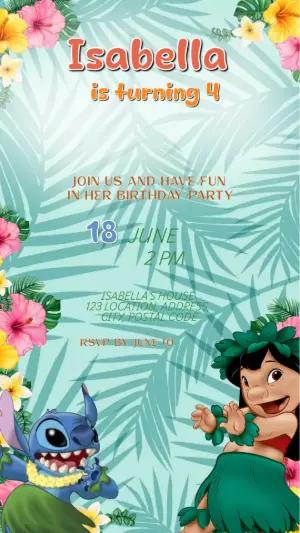Animated Lilo & Stitch Birthday Video Invitation to Edit