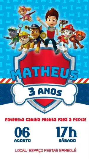 Convite de Aniversário Patrulha Canina para Editar Online
