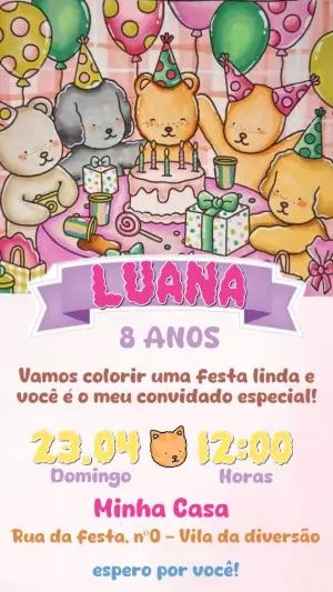 Convite de Aniversário Infantil Ursinhos Fofos Modelo Editável