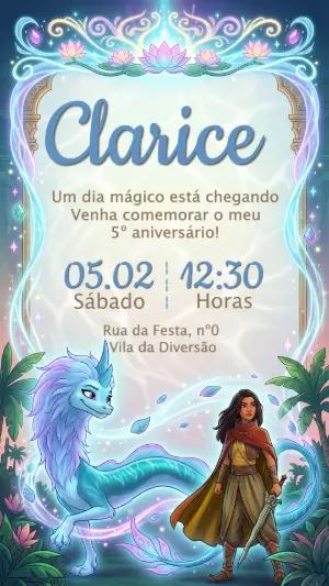 Convite de Aniversário Mágico Raya e o Dragão para Editar