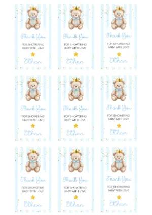 Prince Teddy Bear Baby Shower Favor Tags Editable Template