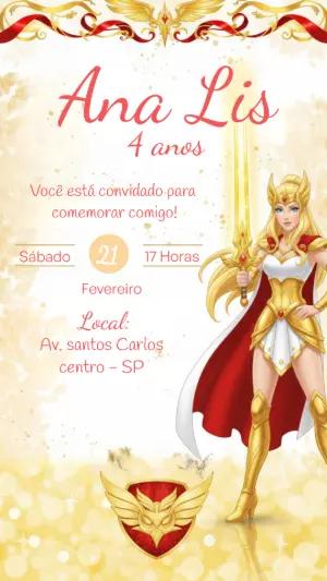 Convite de Aniversário She-Ra Heroína Dourado para Editar