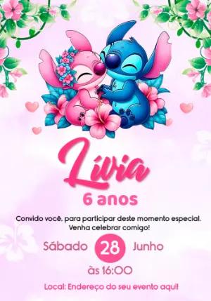 Convite de Aniversário Stitch e Angel Rosa para Editar Online