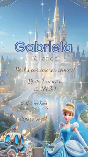 Convite Digital Aniversário Princesa Cinderela para Editar