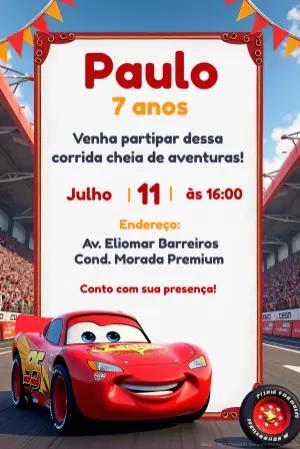Convite Aniversário Carros Relâmpago McQueen para Editar Online