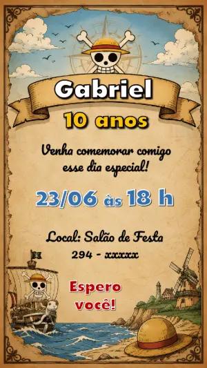 Convite Digital Aniversário One Piece Estilo Editável