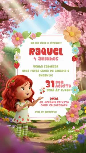 Convite de Aniversário Moranguinho para Editar Online
