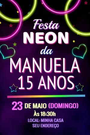 Convite de 15 Anos Festa Neon | Modelo Digital para Editar