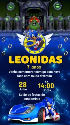 Convite Animado Aniversário Sonic The Hedgehog para Editar