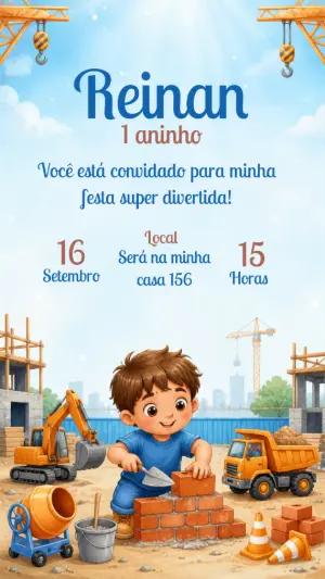 Convite de Aniversário Construtor Infantil Editável
