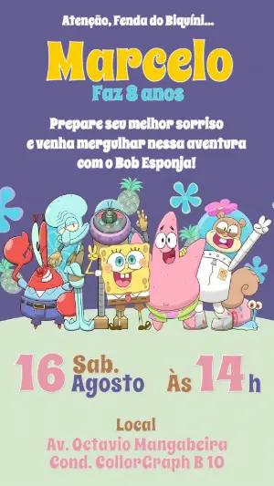 Convite Aniversário Bob Esponja e Amigos para Editar Online