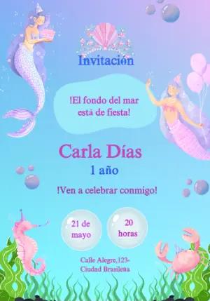 Invitación de Cumpleaños Sirena para Editar Online