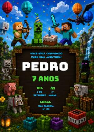 Convite de Aniversário Minecraft | Modelo Digital para Editar