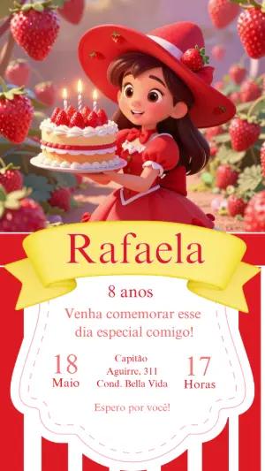 Convite de Aniversário Moranguinho Fofo para Editar