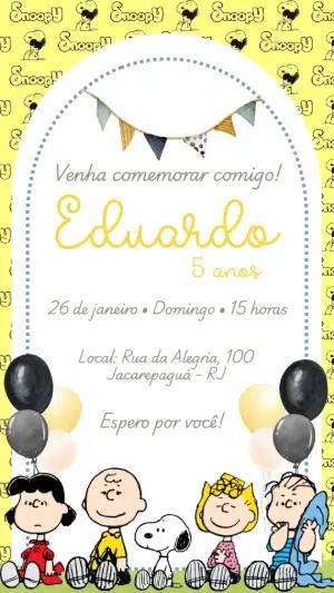 Convite Aniversário Snoopy e sua Turma para Editar Online