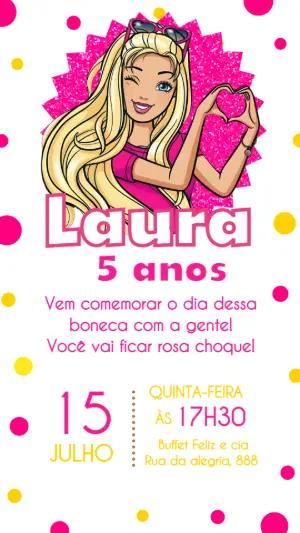 Convite de Aniversário Barbie Glitter para Editar Online