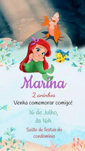 Convite Animado Aniversário Pequena Sereia Baby para Editar