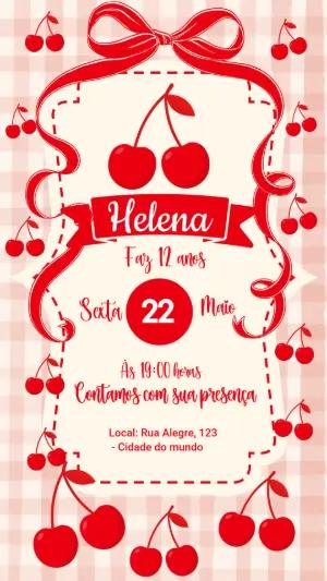 Convite de Aniversário Tema Cereja Editável Online