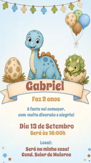 Convite Aniversário Dinossauro Baby para Editar Online