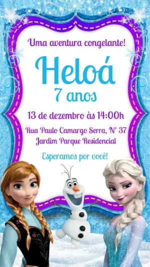 Convite Aniversário Frozen com Personagens para Editar Online
