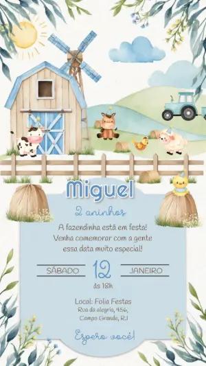 Convite de Aniversário Fazendinha Aquarela para Editar