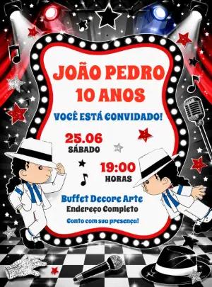 Convite de Aniversário Michael Jackson Estilo Show Editável