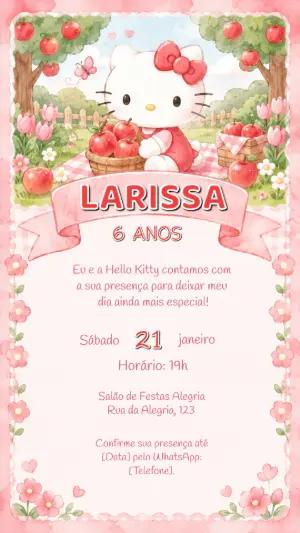 Convite de Aniversário Hello Kitty Floral Editável