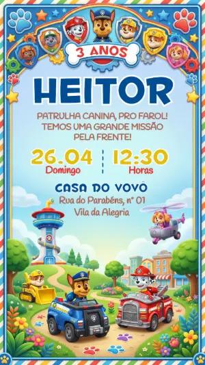 Convite de Aniversário Patrulha Canina Colorido para Editar