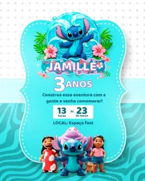 Convite Aniversário Stitch Tropical para Editar Online