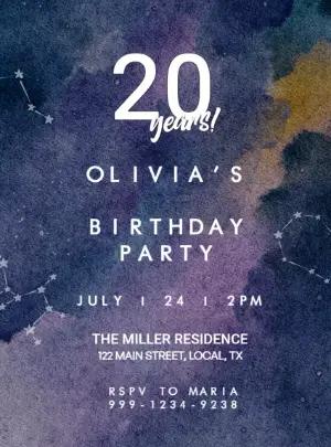 Galaxy Watercolor Birthday Invitation Editable Template
