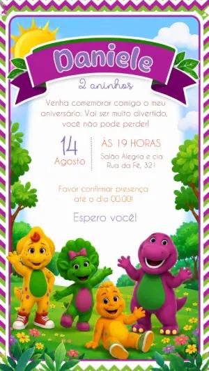 Convite de Aniversário Barney e seus Amigos Editável