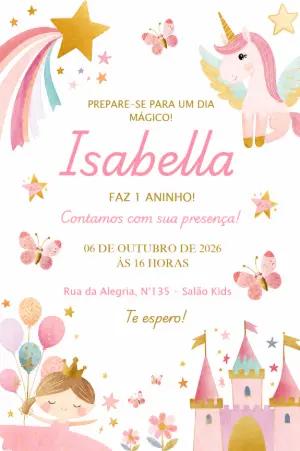 Convite de Aniversário Unicórnio Mágico para Editar Online