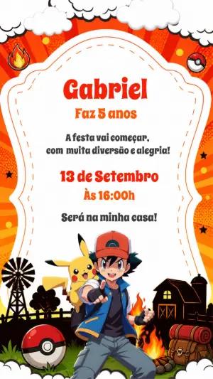 Convite Digital Pokémon para Aniversário | Modelo Editável